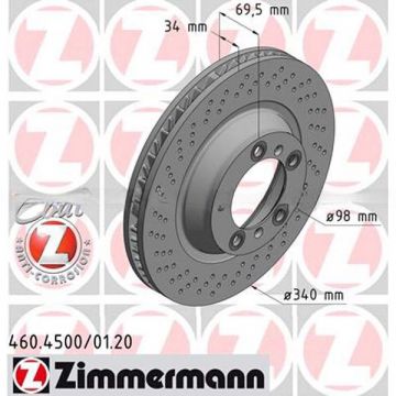 Disque de frein ZIMMERMANN essieu avant gauche pour Porsche 991.1 Carrera S