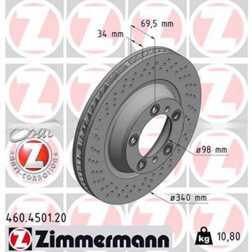 Disque de frein ZIMMERMANN essieu avant droite pour Porsche 991.1 Carrera S