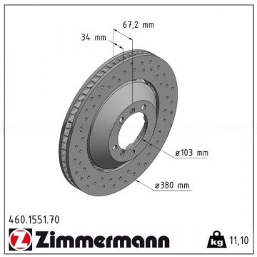 Disque de frein ZIMMERMANN essieu avant droite pour Porsche 997GT3