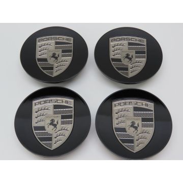 Kit 4x Enjoliveur de roue, noir, écusson Turbonite pour Porsche