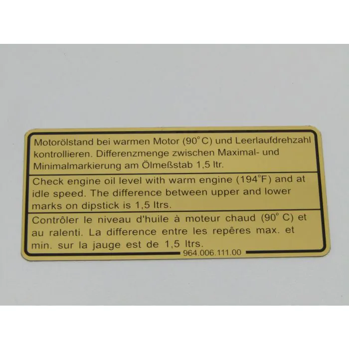 Etiquette adhesive, niveau d'huile pour Porsche 964 993
