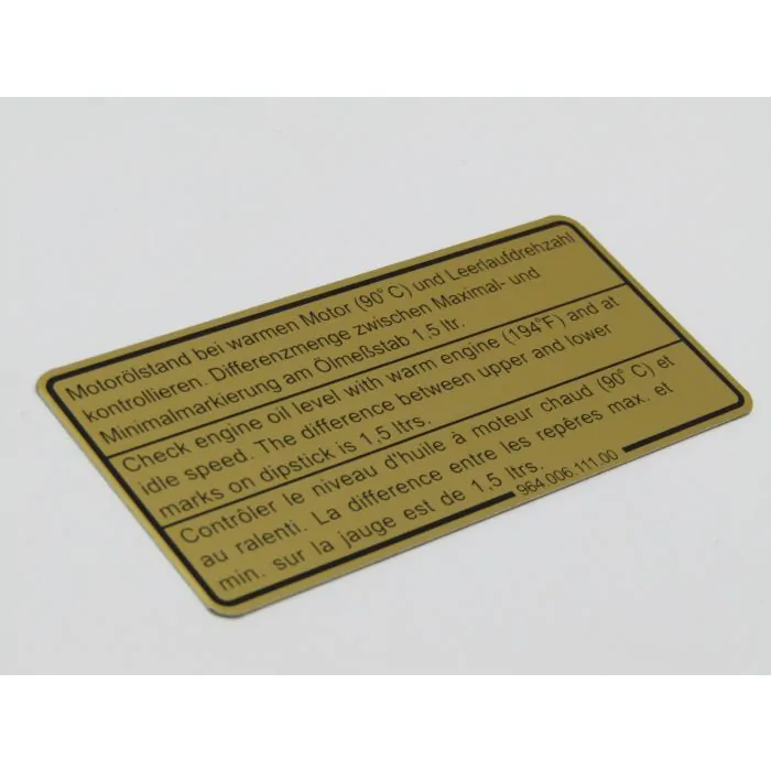 Etiquette adhesive, niveau d'huile pour Porsche 964 993
