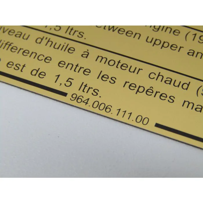 Etiquette adhesive, niveau d'huile pour Porsche 964 993