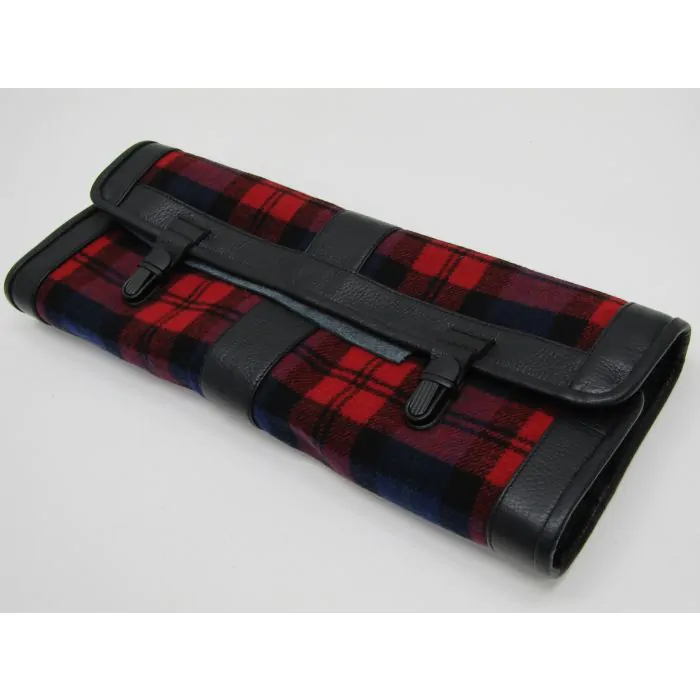 Pochette à outils, cuir noir avec motif écossais rouge/bleu, sans outils pour Porsche 911G
