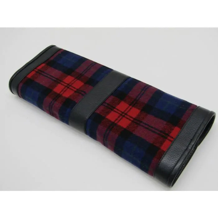 Pochette à outils, cuir noir avec motif écossais rouge/bleu, sans outils pour Porsche 911G