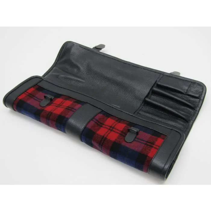 Pochette à outils, cuir noir avec motif écossais rouge/bleu, sans outils pour Porsche 911G