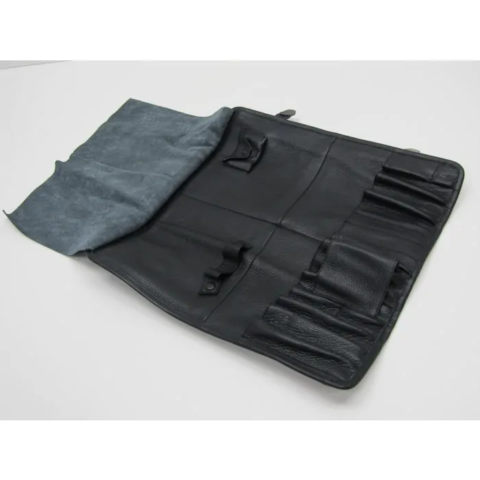 Pochette à outils, cuir noir avec motif écossais rouge/bleu, sans outils pour Porsche 911G