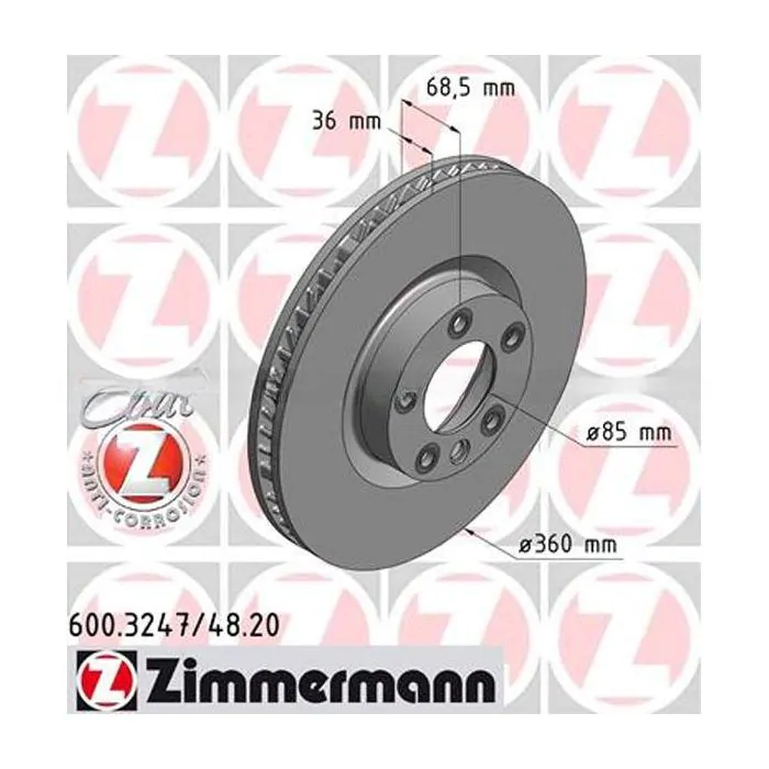 Disque de frein ZIMMERMANN essieu avant gauche pour Porsche Cayenne 958