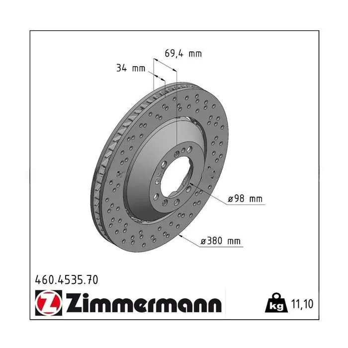 Disque de frein ZIMMERMANN essieu avant droite pour Porsche Cayman 981 GT4