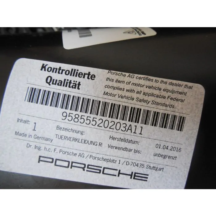 Porsche 958 Cayenne Revêtement de porte avant droite Cuir lisse noir